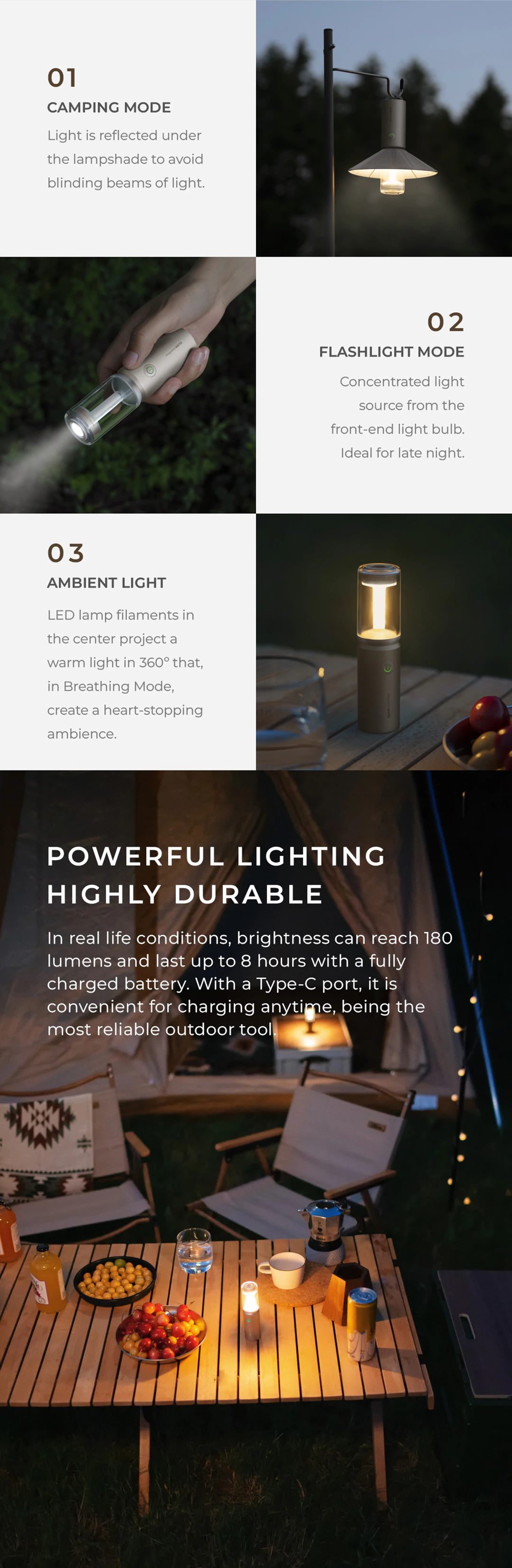 Cheap Goat Tents HOTO Camping Light Rechargeable Waterproof Flashlight Camping Lantern 3 Modes Mini Outdoor Hanging Camp Lamp Tent Lighting Torch   
